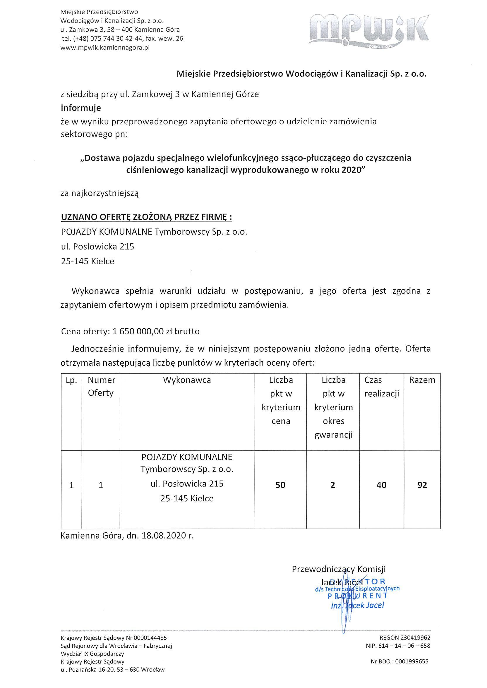 informacja o wyborze oferty